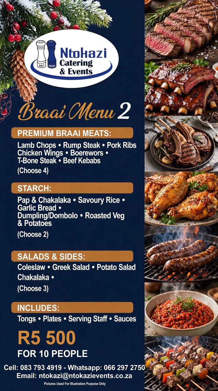 Ntokazi Braai Menu 2 with premium braai meats, starch and sides