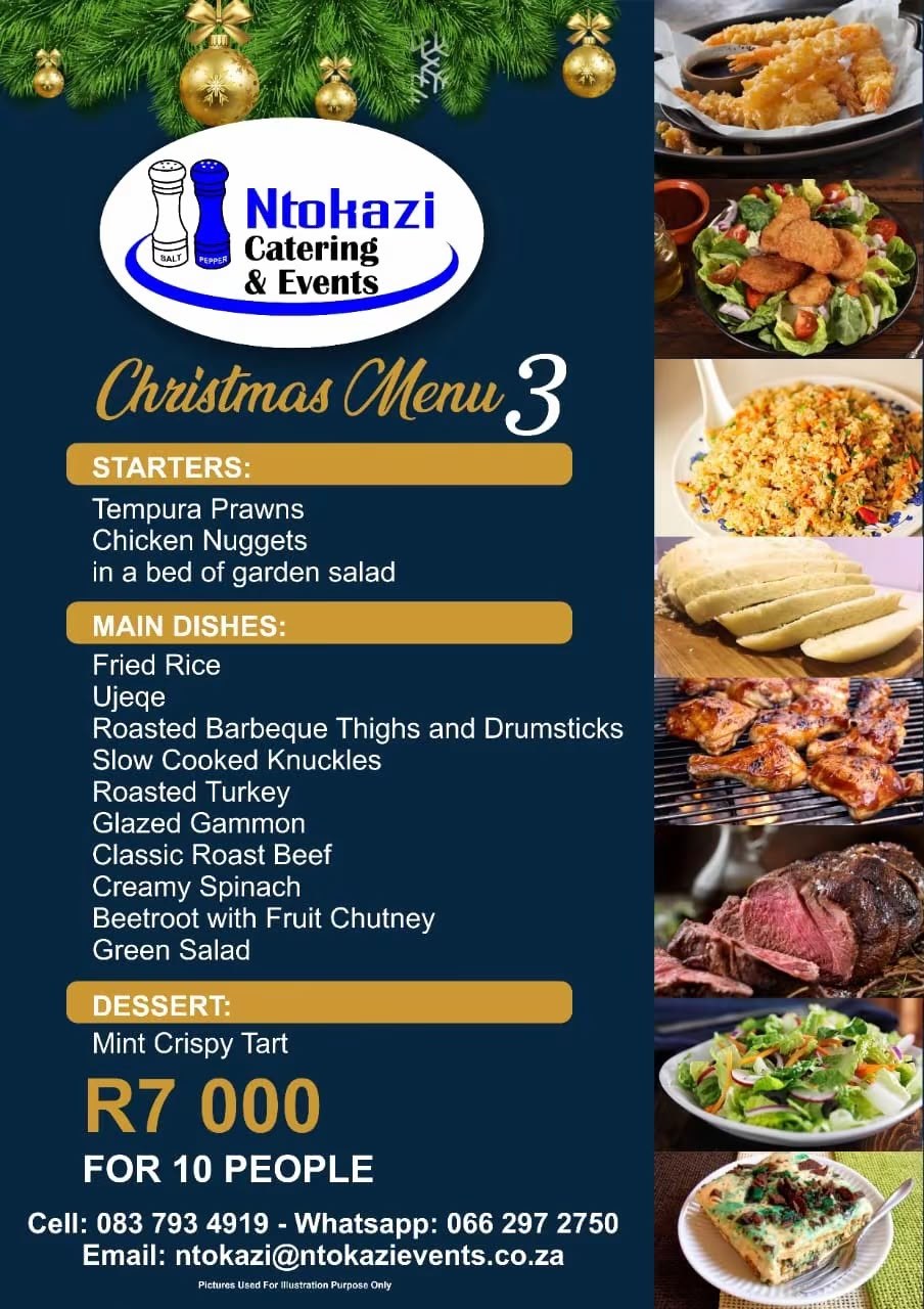 Ntokazi Christmas Menu 3 at R7 000 for 10 people