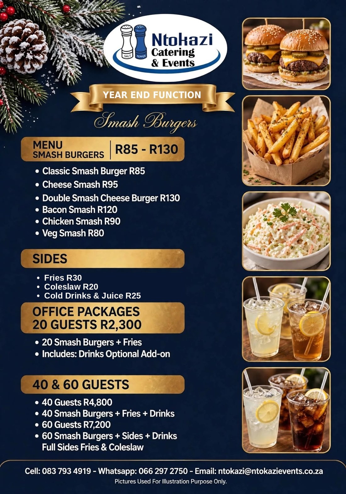 Ntokazi year end function smash burger menu and office packages